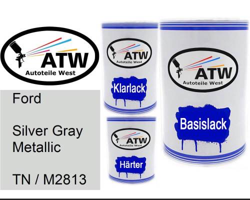 Ford, Silver Gray Metallic, TN / M2813: 500ml Lackdose + 500ml Klarlack + 250ml Härter - Set, von ATW Autoteile West.